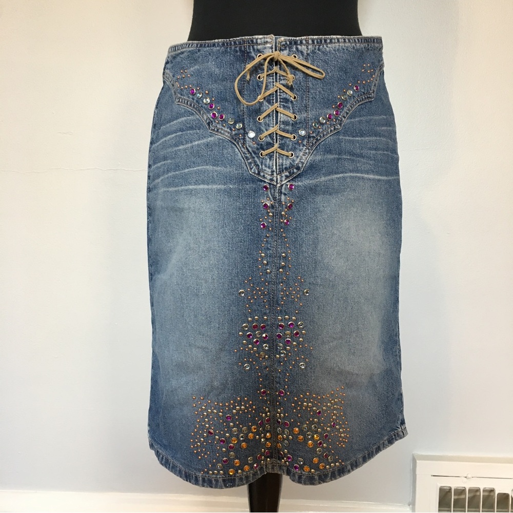 Y2K Express Jeans Bejeweled Denim Skirt, 5/6
